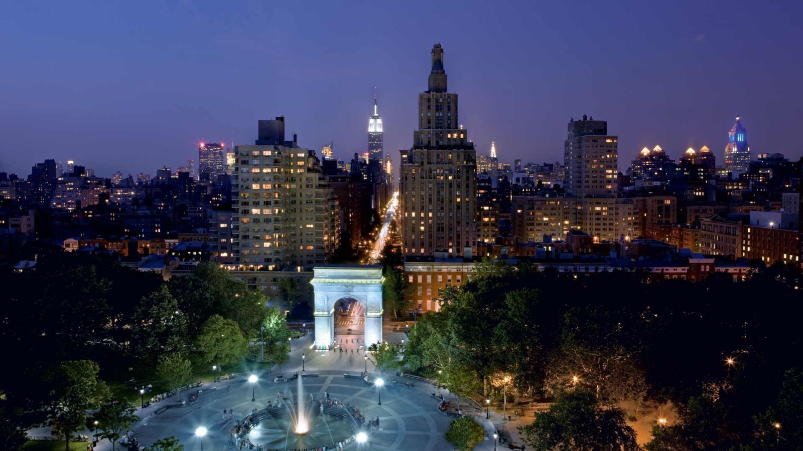 Washington square park at night