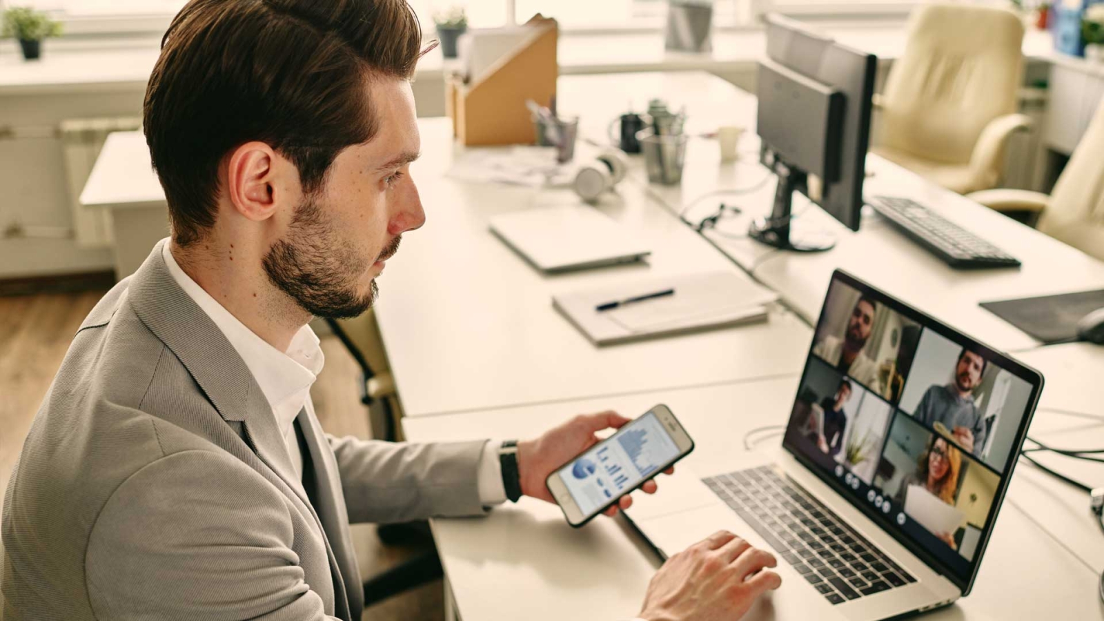 Business man on video call