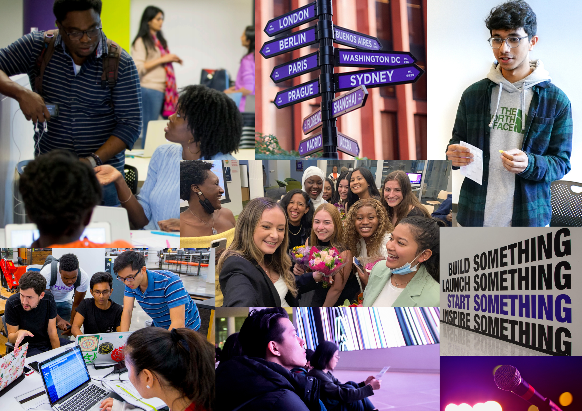 Collage of NYU students, groups and individuals