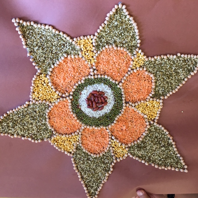 Rangoli made of lentils and beans