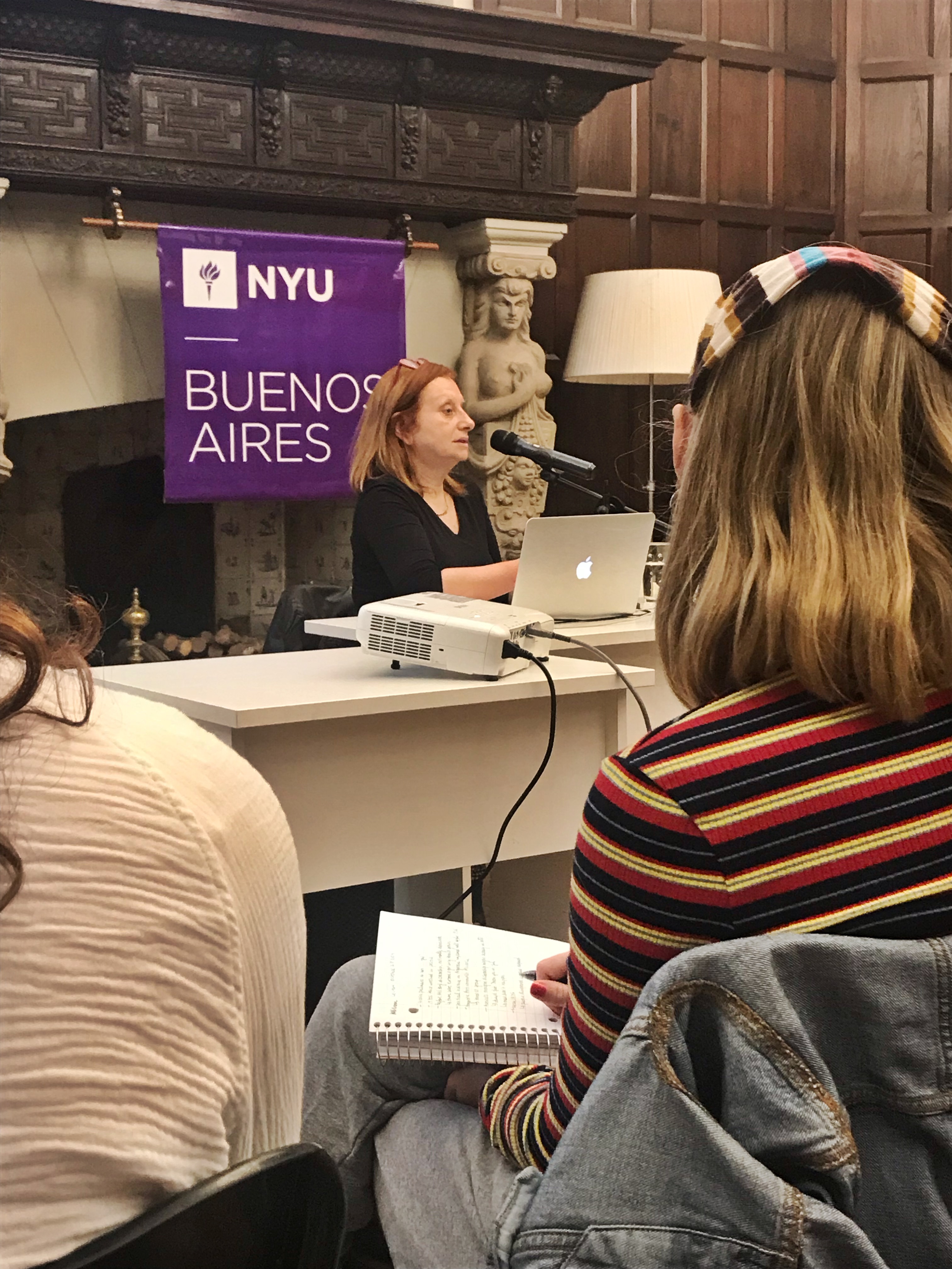 NYU BA students listen attentively to Argentine journalist and author, Miriam Lewin, during her talk “Dictatorship and Violence Against Women.”