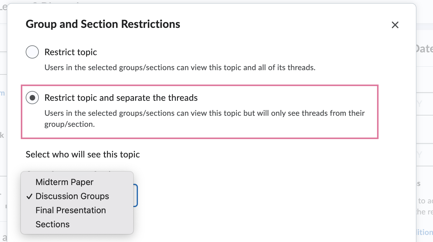 group and section restrictions