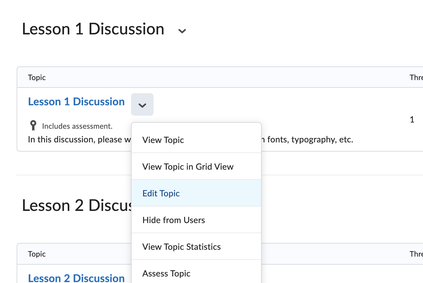 discussion topic menu edit topic shown