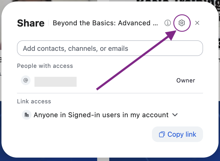 Settings button with pointer