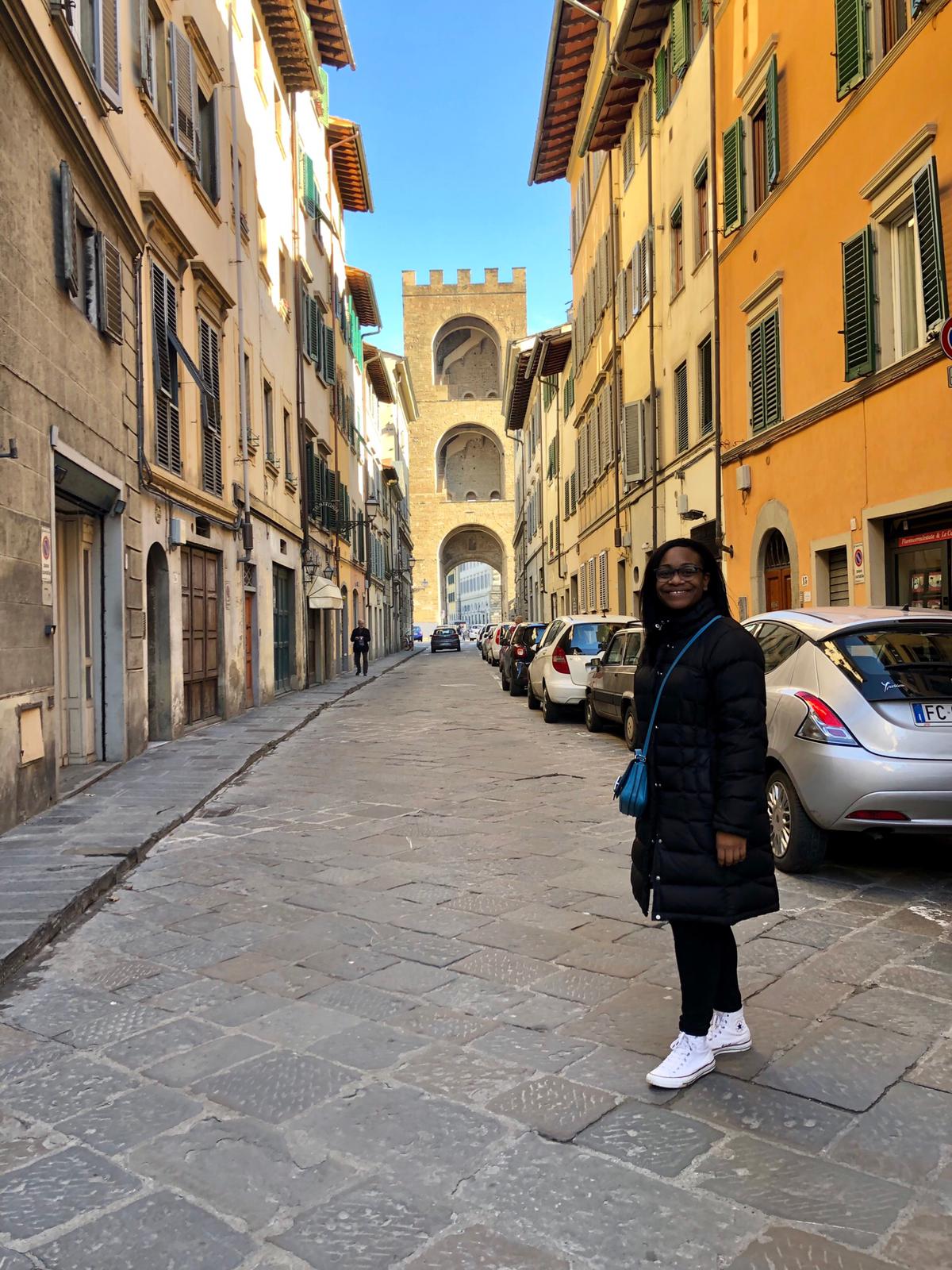 Gabriella enjoying the neighborhood around her apt in Florence