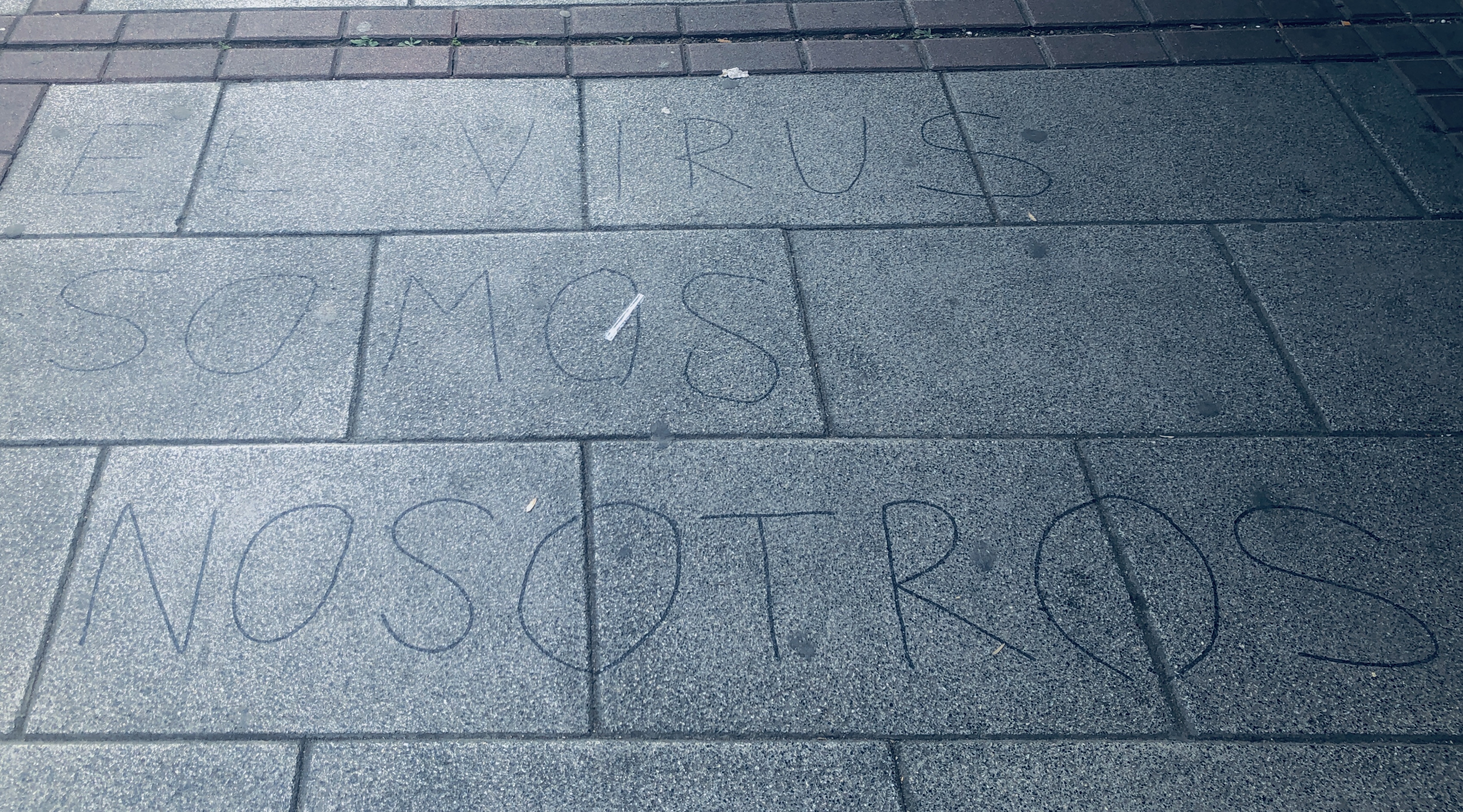 Street writing, “El Virus Somos Nosotros”