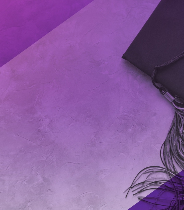 Violet background with graduation cap and tassel