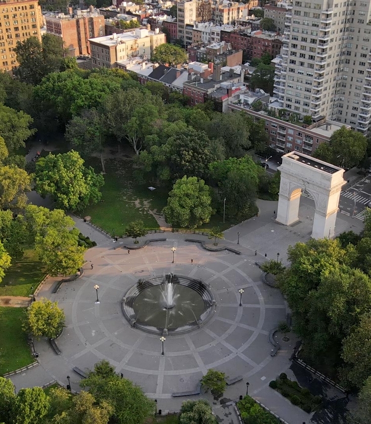 Washington Square Park in New York City aerial view