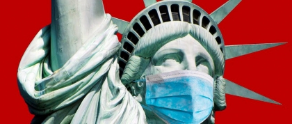 The Statue of Liberty wearing a mask