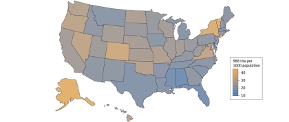 Geographic differences in 988 use