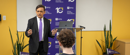 Dr. Humayun "Hank" Chaudhry presenting to a group of GPH students